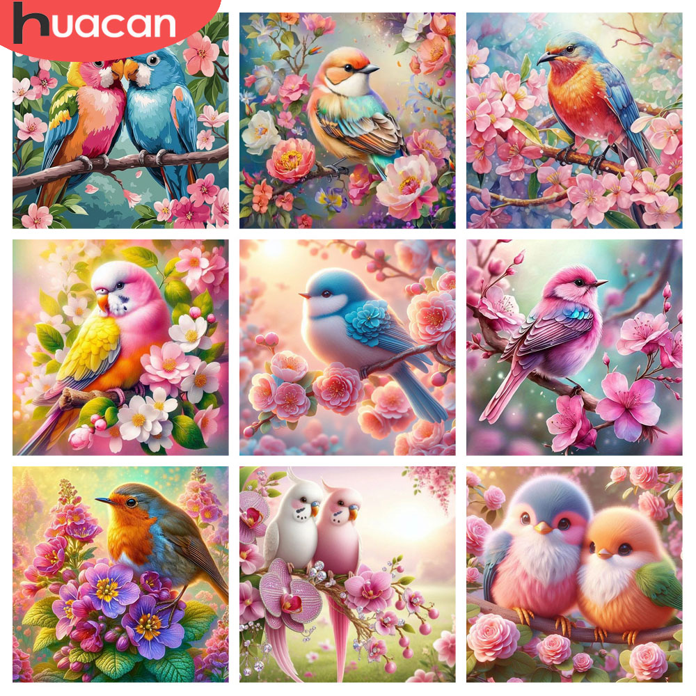 Resin Art Rose - HUACAN Diamentowe Malowanie Ptak Kwiat Zwierzę