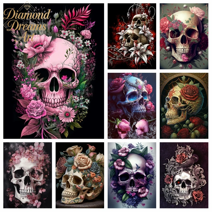 Resin Art Rose - Bezramkowy obraz diamentowy z czaszką na