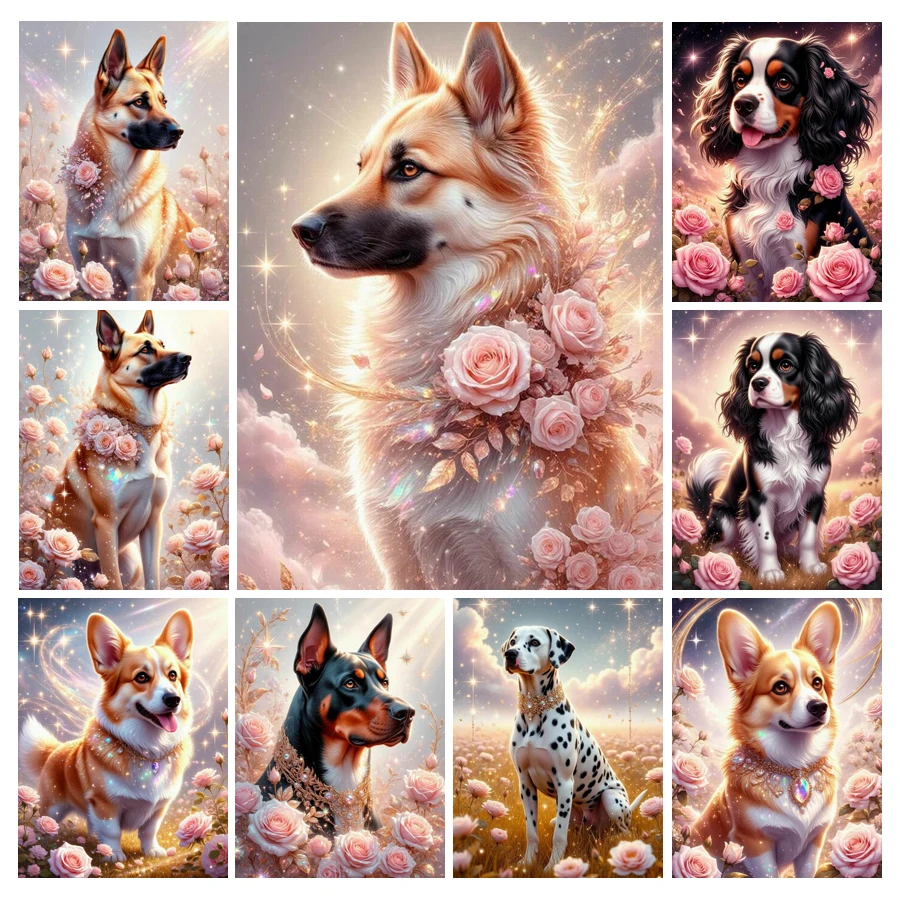 Resin Art Rose - Uroczy pies i kwiaty – nowa