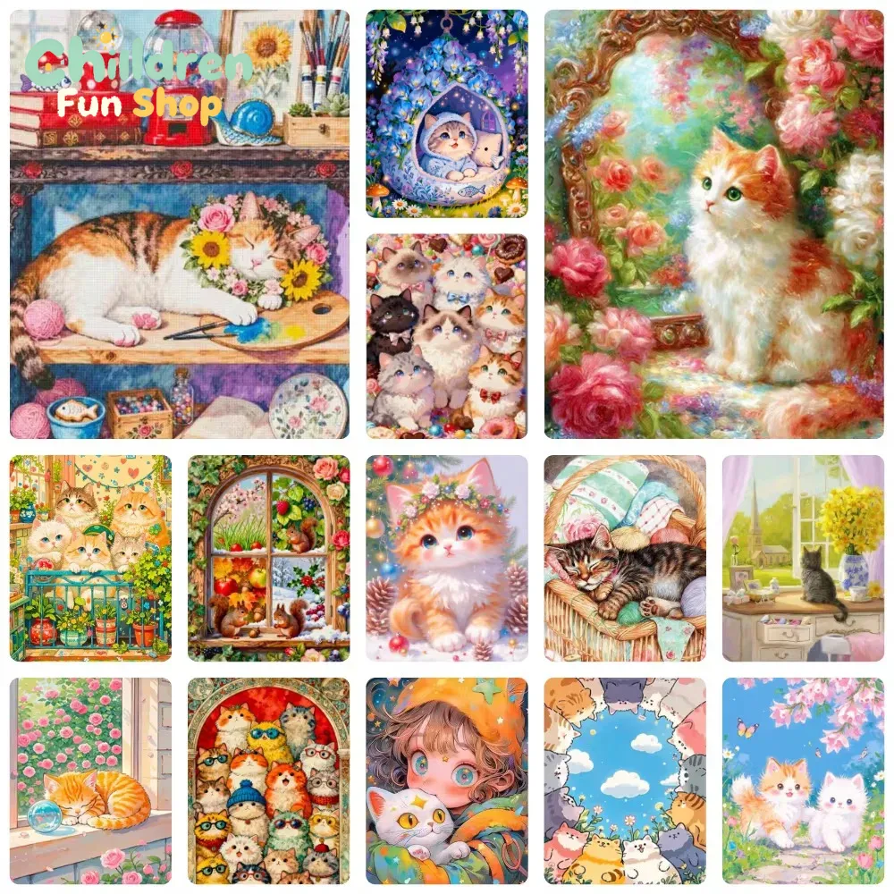 Resin Art Work - Diamentowe malowanie – urocze, puszyste kotki,